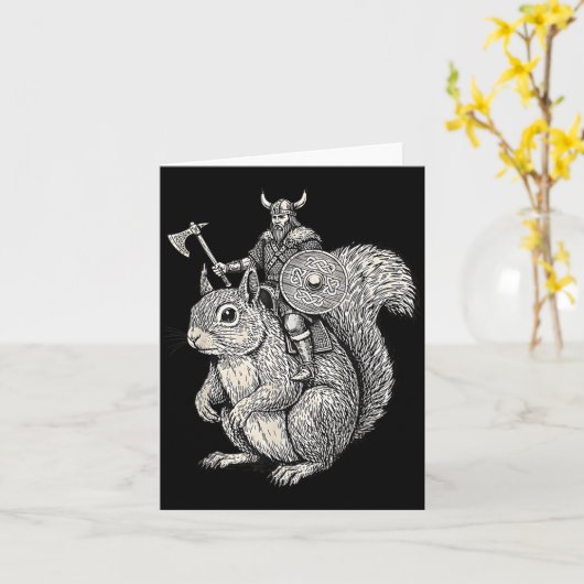 Viking Riding Squirrel Funny Warrior Art Kaart (Gele Bloem)
