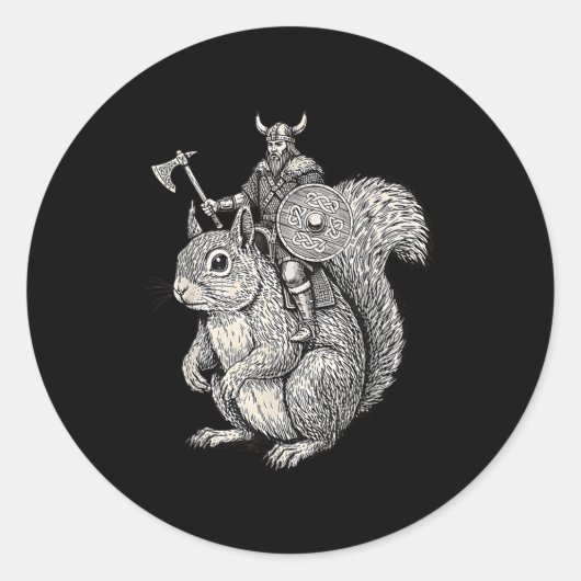 Viking Riding Squirrel Funny Warrior Art  Ronde Sticker (Voorkant)