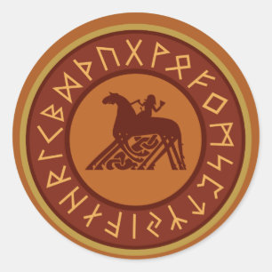 Viking Runes, Odin en Sleipnir Illustratie Ronde Sticker
