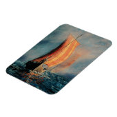 Viking schip dat op Zee/Oceaan vaart in mist, lang Magneet (Linkerzijde)