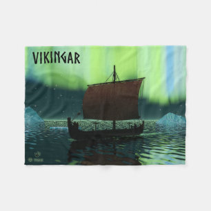 Viking schip en noorderlicht fleece deken
