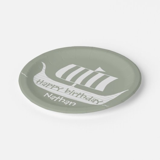 Viking schip/longboot met aangepaste achtergrondkl papieren bordje (Gekanteld)