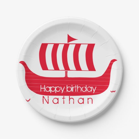 Viking schip/longboot met aangepaste kleur papieren bordje (Voorkant)