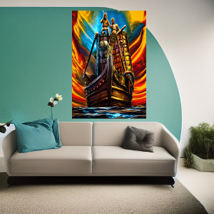 Viking schip op het zee AI Art Poster