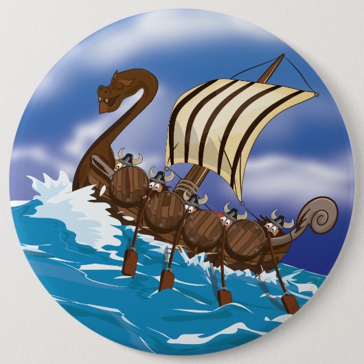 Viking schip ronde button 6,0 cm (Voorkant)