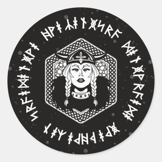Viking Shield Maiden Celtic Warrior Ronde Sticker (Voorkant)