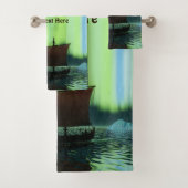Viking Ship and Northern Lights Bad Handdoek (Insitu)