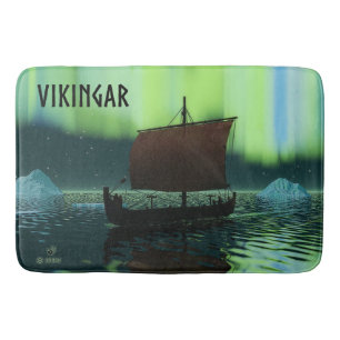 Viking Ship and Northern Lights Badmat