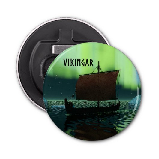 Viking Ship and Northern Lights Button Flesopener (Voorkant)