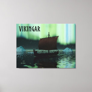 Viking Ship and Northern Lights Canvas Afdruk