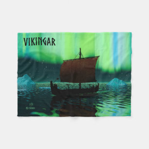 Viking Ship and Northern Lights Fleece Deken