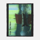 Viking Ship and Northern Lights Fleece Deken (Voorkant)