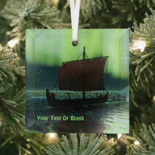 Viking Ship and Northern Lights Glas Ornament