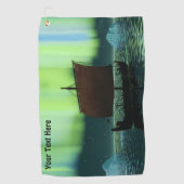 Viking Ship and Northern Lights Golfhanddoek (Voorkant)