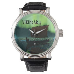 Viking Ship and Northern Lights Horloge