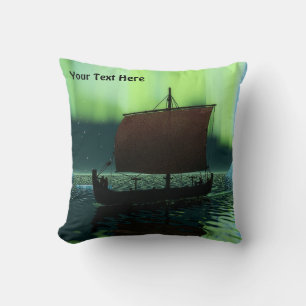 Viking Ship and Northern Lights Kussen
