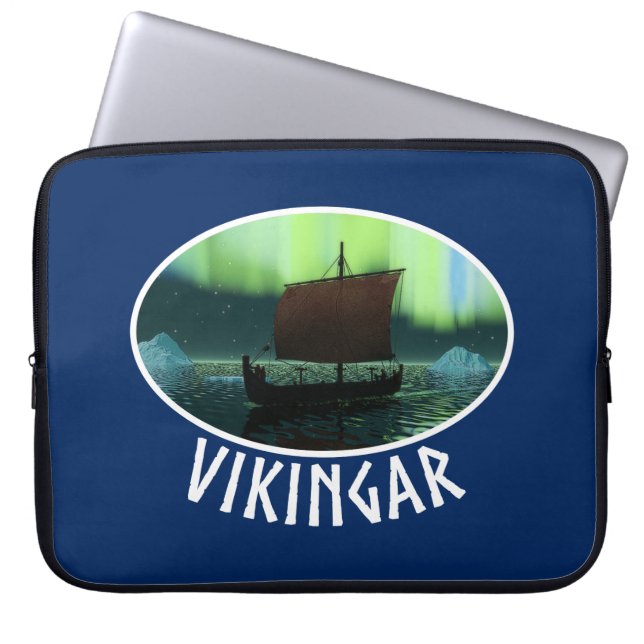Viking Ship and Northern Lights Laptop Sleeve (Voorkant)