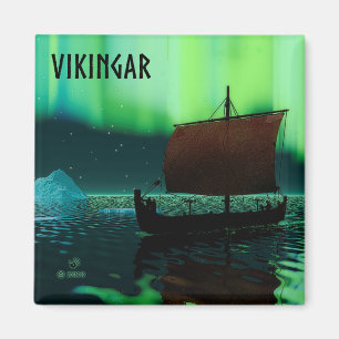 Viking Ship and Northern Lights Magneet