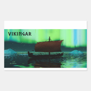 Viking Ship and Northern Lights Rechthoekige Sticker