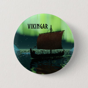 Viking Ship and Northern Lights Ronde Button 5,7 Cm