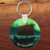 Viking Ship and Northern Lights Sleutelhanger (Voorkant)