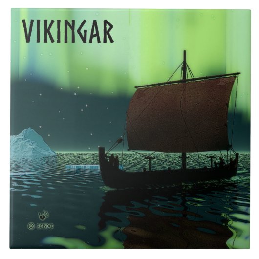 Viking Ship and Northern Lights Tegeltje (Voorkant)