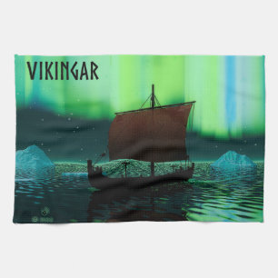 Viking Ship and Northern Lights Theedoek