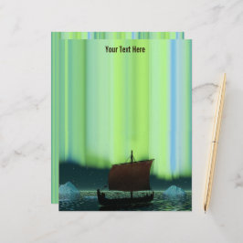 Viking Ship under Northern Lights Briefhoofd