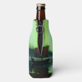 Viking Ship under Northern Lights Flesjeskoeler (Fles Achterkant)