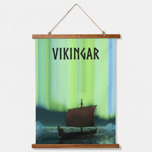 Viking Ship under Northern Lights Hangend Wandkleed