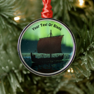 Viking Ship under Northern Lights Metalen Ornament