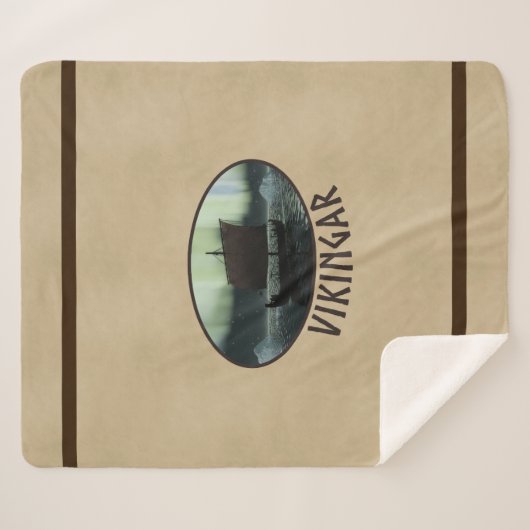 Viking Ship under Northern Lights Sherpa Deken (Voorkant (horizontaal))