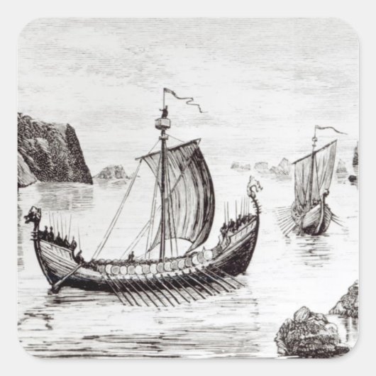 Viking Ships Vierkante Sticker (Voorkant)