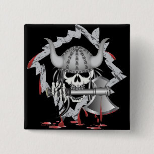 Viking Skull Vierkante Button 5,1 Cm