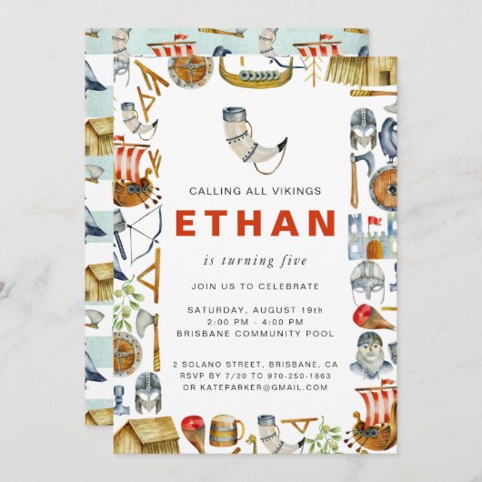 Viking Thème Anniversaire Fête Invitation (Devant / Derrière)
