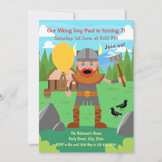 Viking vader met ballon roept feestje bij elkaar kaart (Voorkant)
