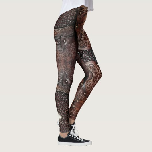 Viking Vest Armor Brown Leather Abstract Leggings (Rechts)