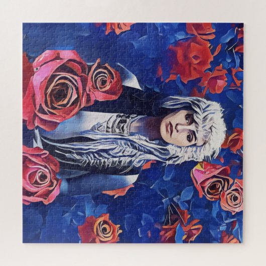 Viking Vrouw Rode Rozen Originele Abstracte kunst Legpuzzel (Horizontaal)