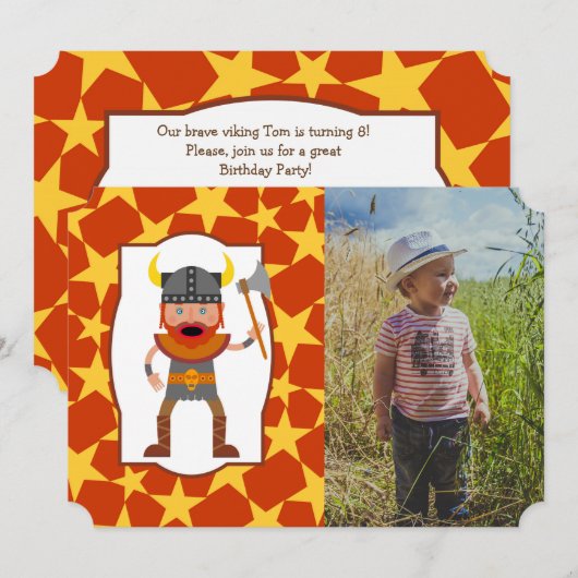 Viking Warrior Boy Birthday Party photo Invitation (Devant / Derrière)