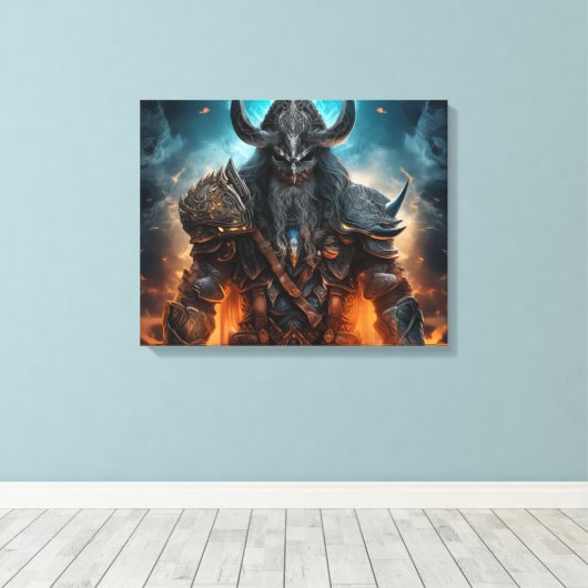 Viking Warrior Knight - Uitgerekte canvas Print (Insitu (Houten vloer))