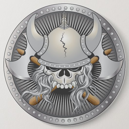 Viking Warrior Skull Ronde Button 6,0 Cm (Voorkant)