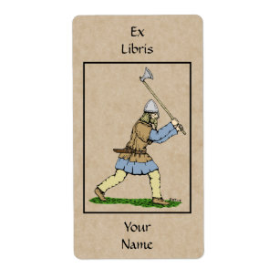 Viking Warrior Wielding Broad-Ax-boekplaat Etiket