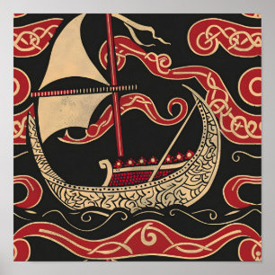 Vikingthema longship poster