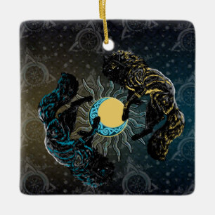 Vikingwolven Zon Maan Noordse Mythologie Keramisch Ornament