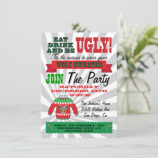Vilain pull Fête de Noël Invitations (Debout devant)