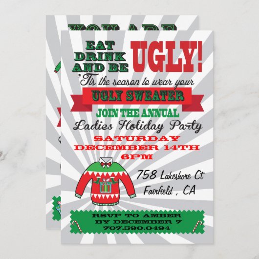Vilain pull Fête de Noël Invitations (Devant / Derrière)