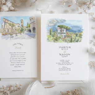 Villa Eva Ravello Amalfikust Aquarel Bruiloft Kaart
