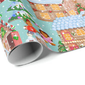 Village (aqua) cadeaupapier (Rol Hoek)