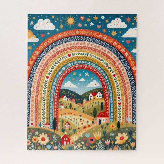 Village arc-en-ciel en art populaire Puzzle (Vertical)