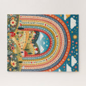 Village arc-en-ciel en art populaire Puzzle (Horizontal)